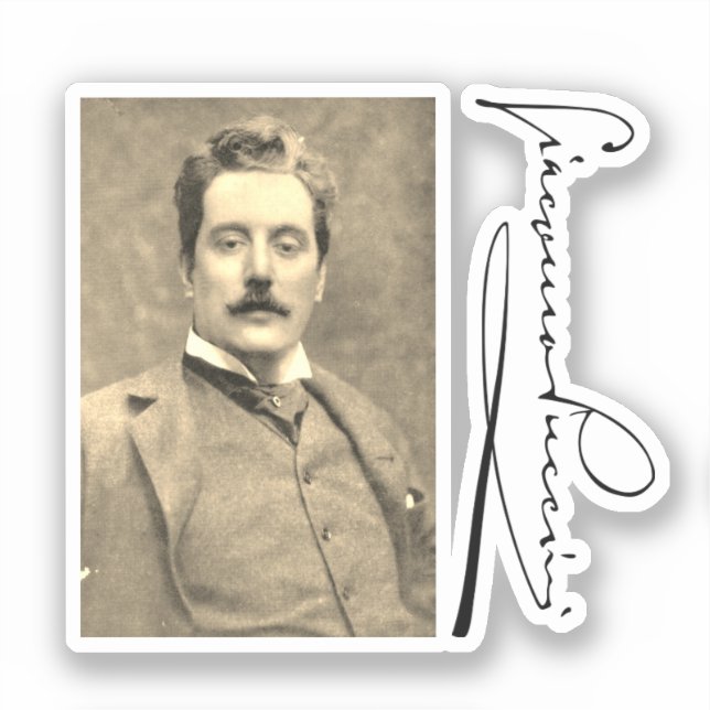 Portrait and Signature of Giacomo Puccini Sticker (Front)
