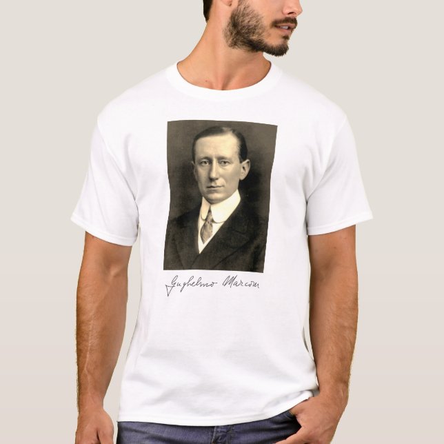 Portrait and Signature of Guglielmo Marconi T-Shir T-Shirt (Front)