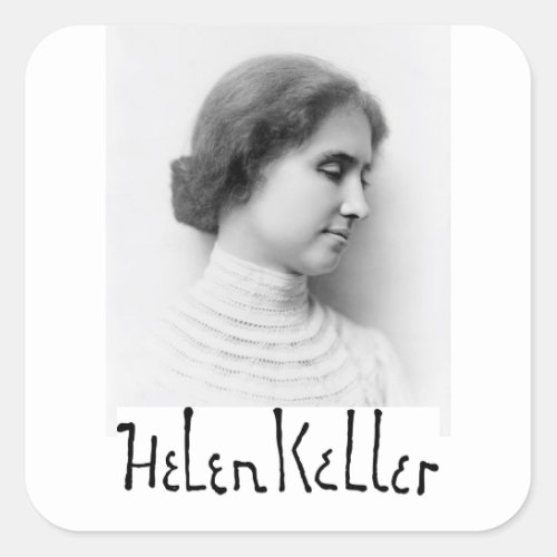 Portrait and signature of Hellen Keller Square Sticker