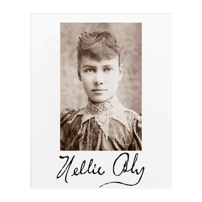 Portrait and signature of Nellie Bly Acrylic Print (Front)