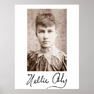 Portrait and Signature of Nellie Bly Poster
