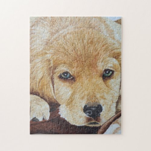 portrait art of cute golden retriever puppy dog jigsaw puzzle
