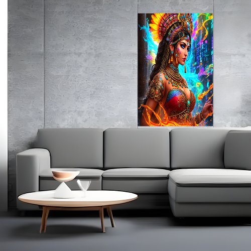 Portrait Aztec Goddess Chalchiuhtlicue  AI Art Poster