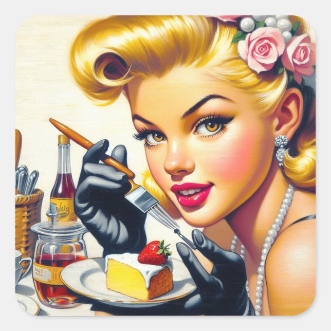 Portrait Beautiful Pin Up Square Sticker (Front)
