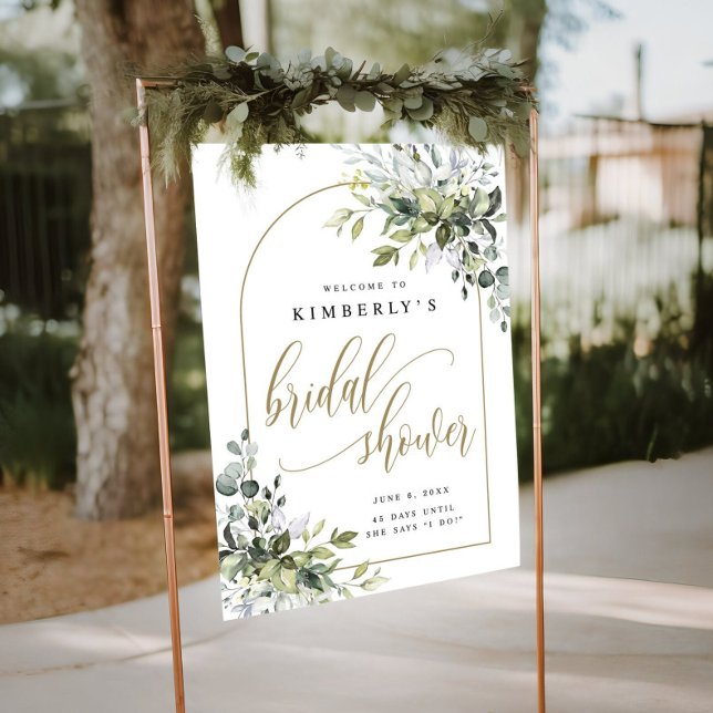 Portrait Bridal Shower Welcome Sign Greenery Gold (Creator Uploaded)
