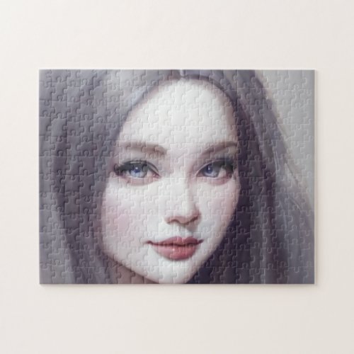Portrait Brown Eyes Hair Lips Young Woman  Jigsaw Puzzle