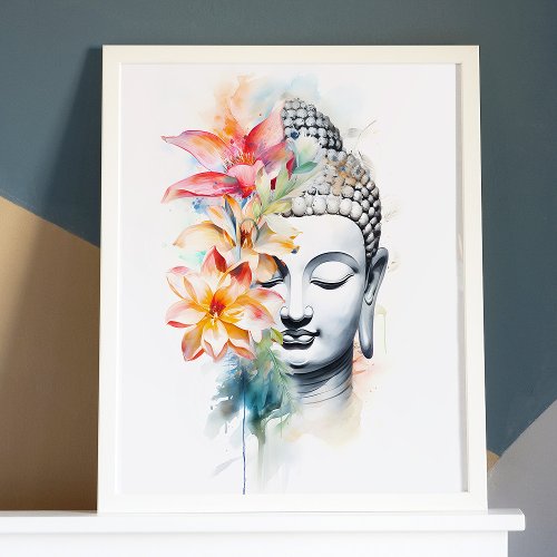 Portrait Buddha Charcoal Watercolor Art Poster