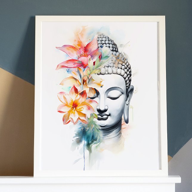 Portrait Buddha Charcoal Watercolor Art Poster (Portrait Buddha Charcoal Watercolor Art Poster)
