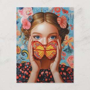 Portrait Butterfly Girl in a Floral Wonderland Postcard