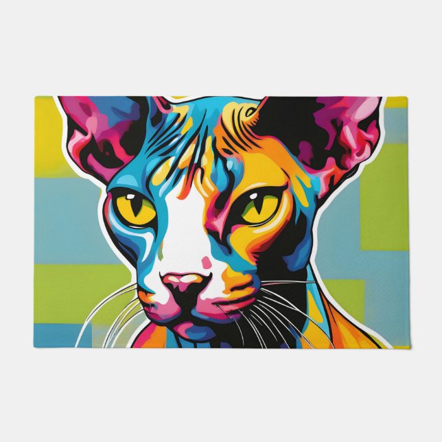 Portrait Cat Sphynx Pop Art Doormat (Front)