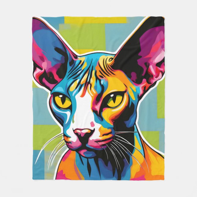 Portrait Cat Sphynx Pop Art Fleece Blanket (Front)