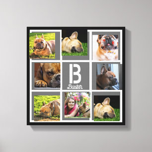 portrait collage monogram personalized gray black canvas print