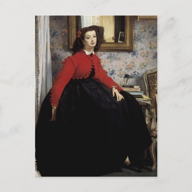 Portrait de Jeune Femme en Veste Rouge Postcard (Front)