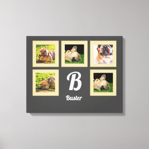 portrait dog pet photo collage monogram on gray canvas print