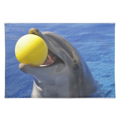 Portrait dolphin with a ball in the mouth cloth placemat