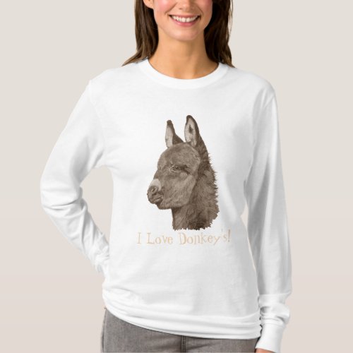 portrait drawing of cute donkey T_Shirt