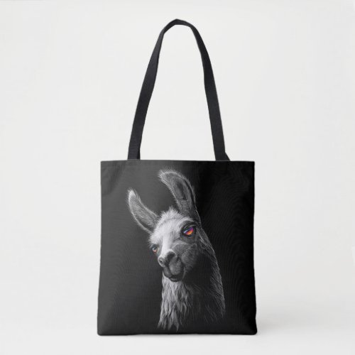 Portrait Head Cute Llama On Black Background Groce Tote Bag