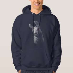 Portrait Head Cute Llama On Black Background Hoodie