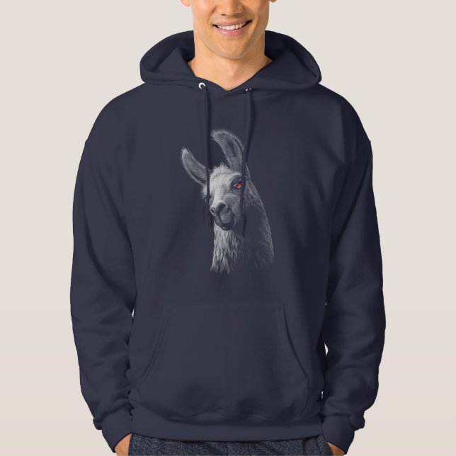 Portrait Head Cute Llama On Black Background Hoodie (Front)