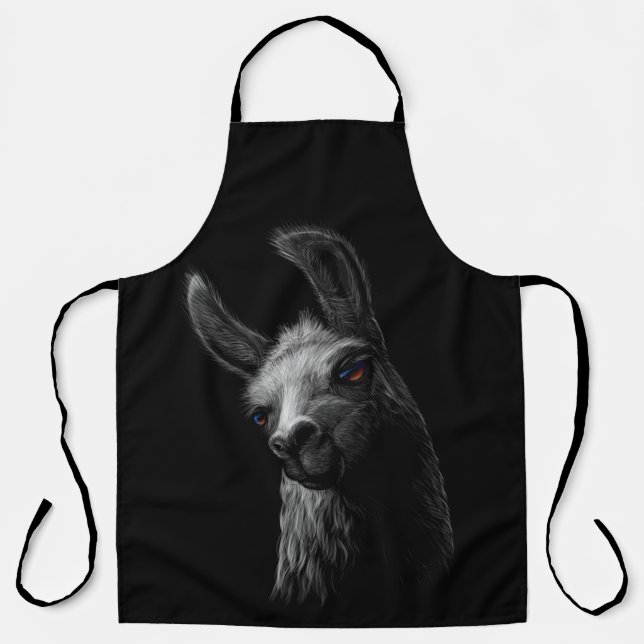 Portrait Head Cute Llama with a Black Background Apron (Front)