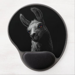 Portrait Head Cute Llama with a Black Background  Gel Mouse Pad