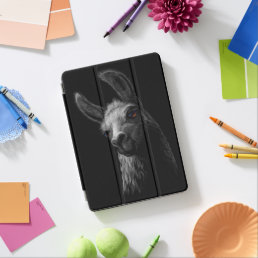 Portrait Head Cute Llama with a Black Background  iPad Air Cover