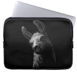 Portrait Head Cute Llama with a Black Background Laptop Sleeve