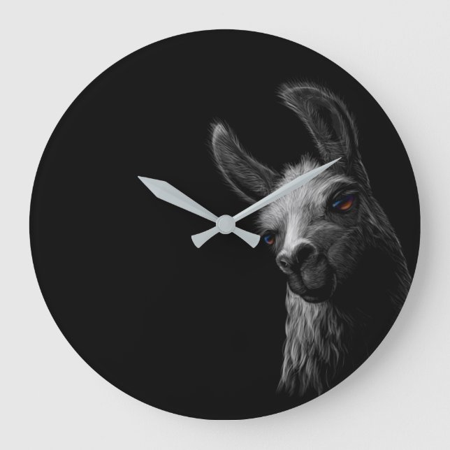 Portrait Head Cute Llama with a Black Background  Large Clock (Front)