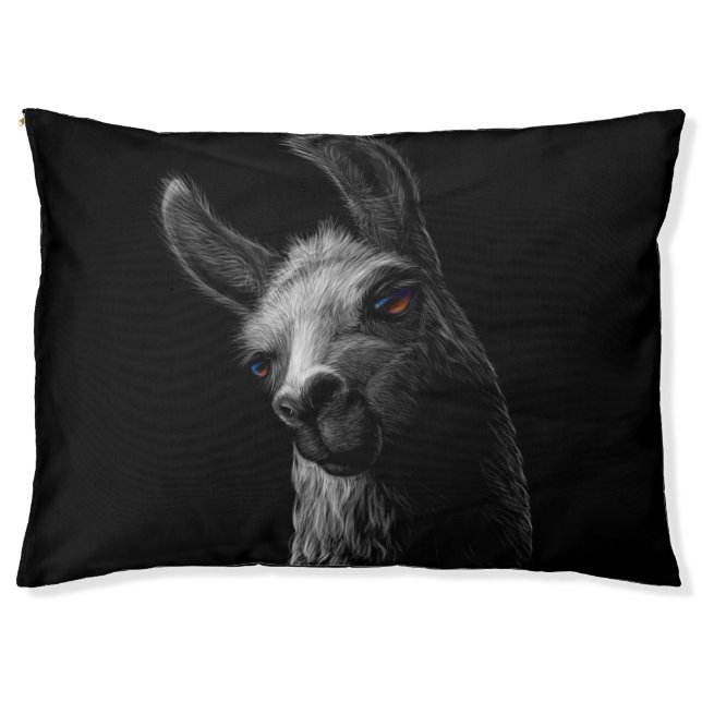 Portrait Head Cute Llama with a Black Background Pet Bed (Front)