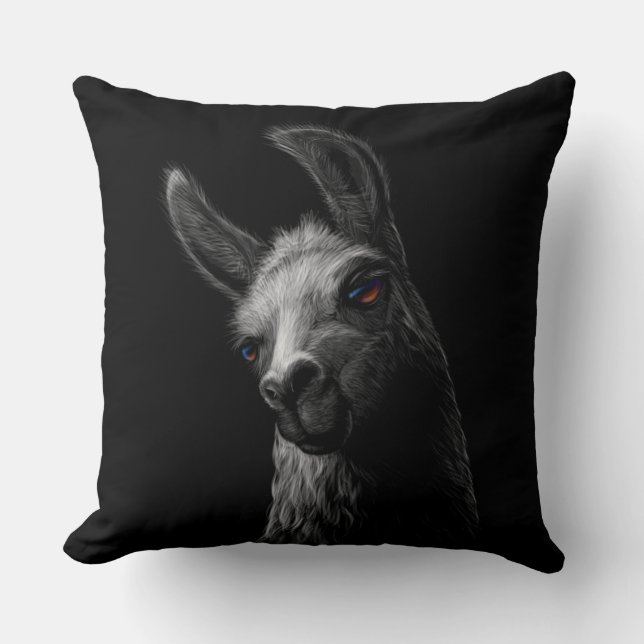 Portrait Head Cute Llama with Black Background  Throw Pillow (Front)