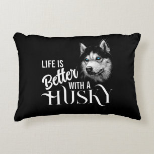 Portrait Head Siberian Husky With Blue Eyes Accent Pillow