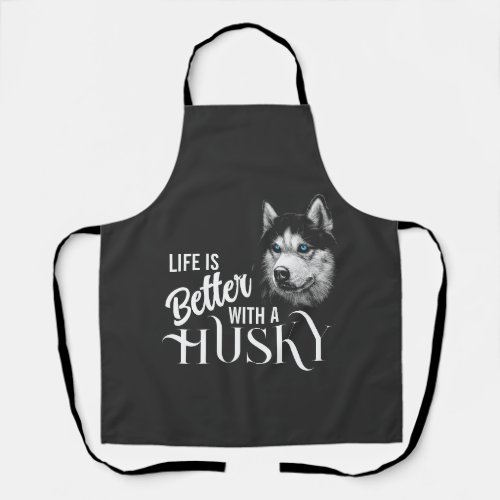 Portrait Head Siberian Husky With Blue Eyes Apron