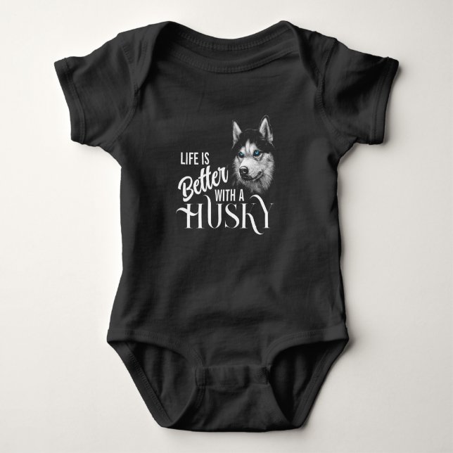 Portrait Head Siberian Husky With Blue Eyes Baby Bodysuit (Front)