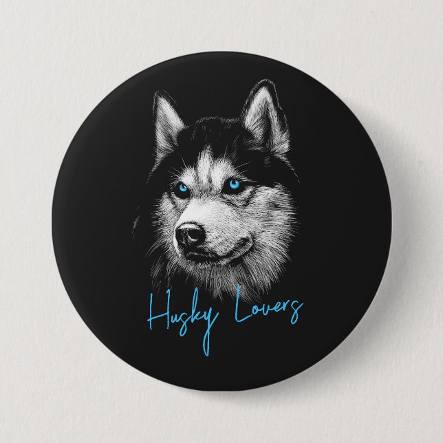Portrait Head Siberian Husky With Blue Eyes  Button (Front)