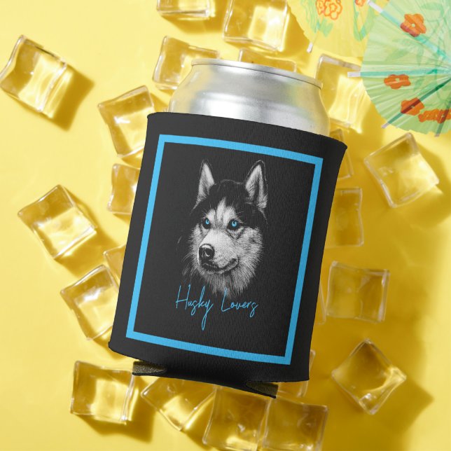 Portrait Head Siberian Husky With Blue Eyes Can Cooler (In Situ Summer)