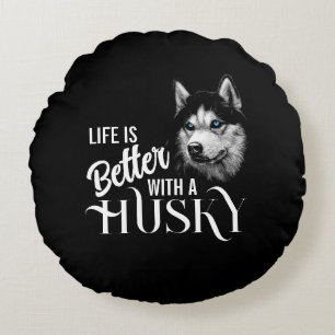 Portrait Head Siberian Husky With Blue Eyes Round Pillow