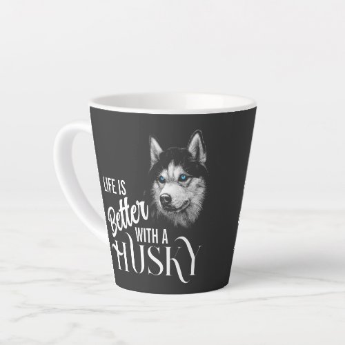 Portrait Head Siberian Husky With Blue Eyes T_Shir Latte Mug