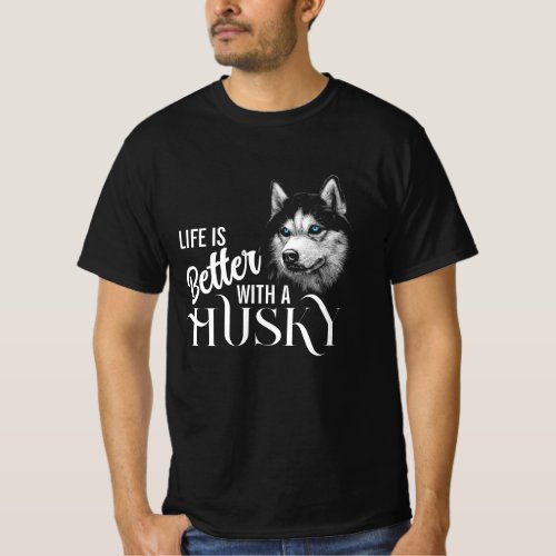Portrait Head Siberian Husky With Blue Eyes  T_Shirt