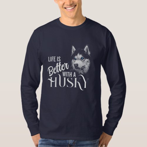 Portrait Head Siberian Husky With Blue Eyes  T_Shirt