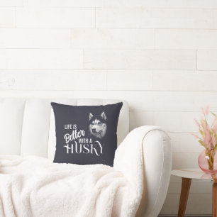 Portrait Head Siberian Husky With Blue Eyes  Throw Pillow