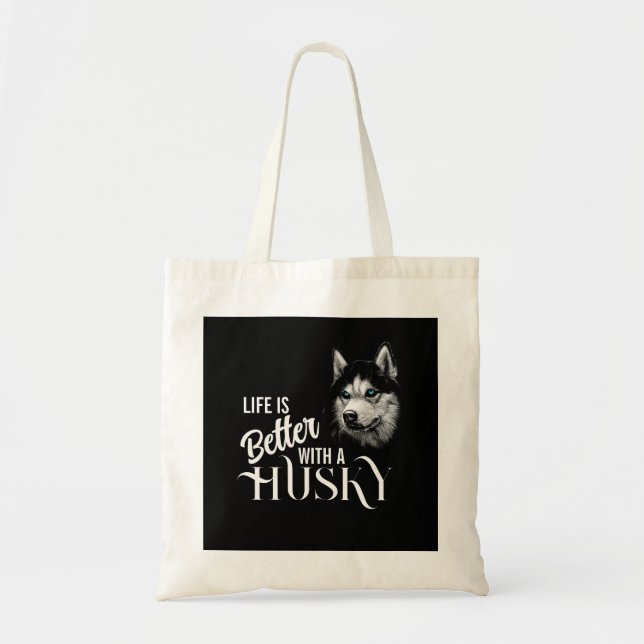 Portrait Head Siberian Husky With Blue Eyes Tote Bag (Front)