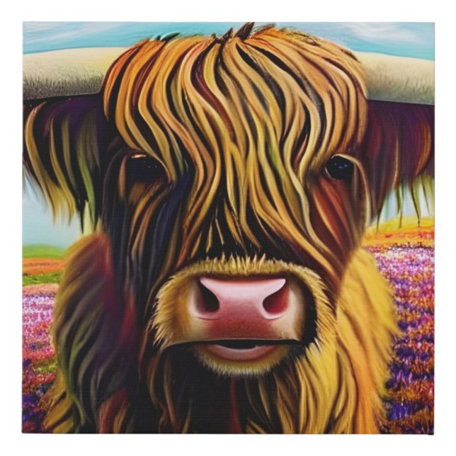Portrait Highland Cow Art  Faux Canvas Print (Front)