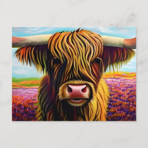 Portrait Highland Cow Art Postcard