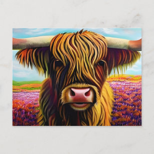 Portrait Highland Cow Art Postcard