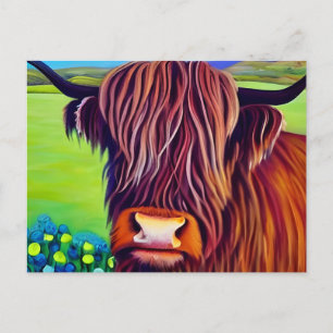 Portrait Highland Cow Painting Postcard