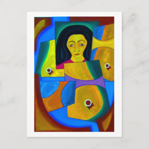 Portrait in Blue and Ochre by Hassan Wahba Postcard