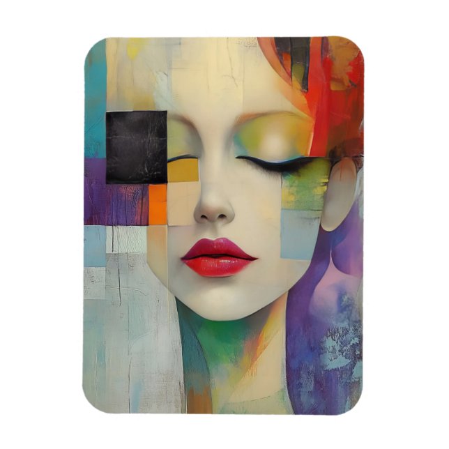 Portrait in Color Block Surrealism  Magnet (Vertical)