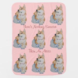 portrait japanese akita and teddies slogan for dog stroller blanket