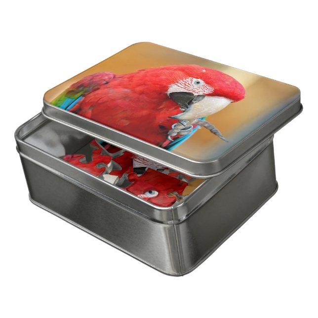 Portrait macaw chloroptera postcard square sticker jigsaw puzzle (Lid Open)