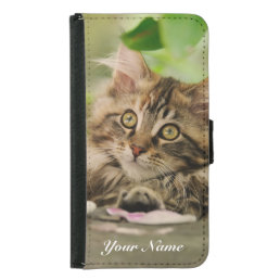 Portrait Maine Coon kitten, Name Wallet Phone Case For Samsung Galaxy S5